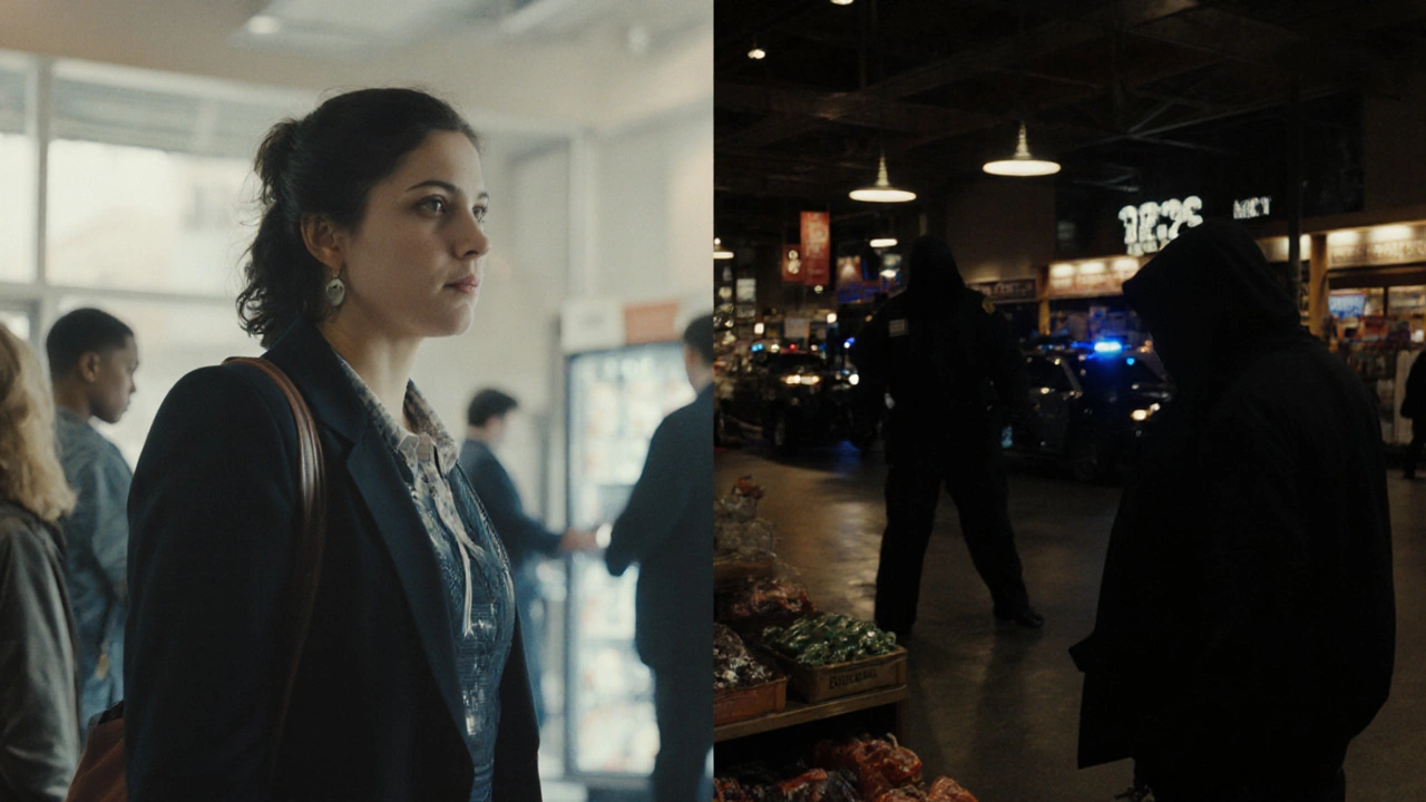 Split-screen showing consequences of a security choice in retail training scenario.