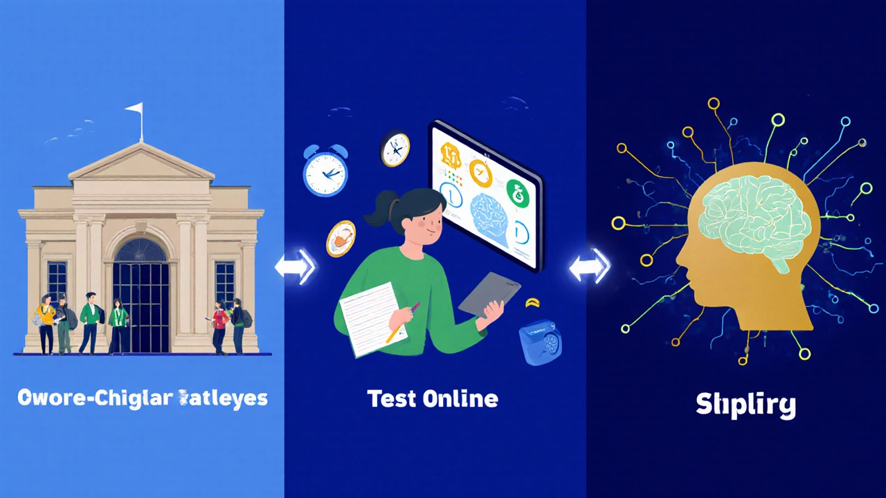 Three NEET preparation paths—offline, online, and hybrid—converging with symbolic icons.