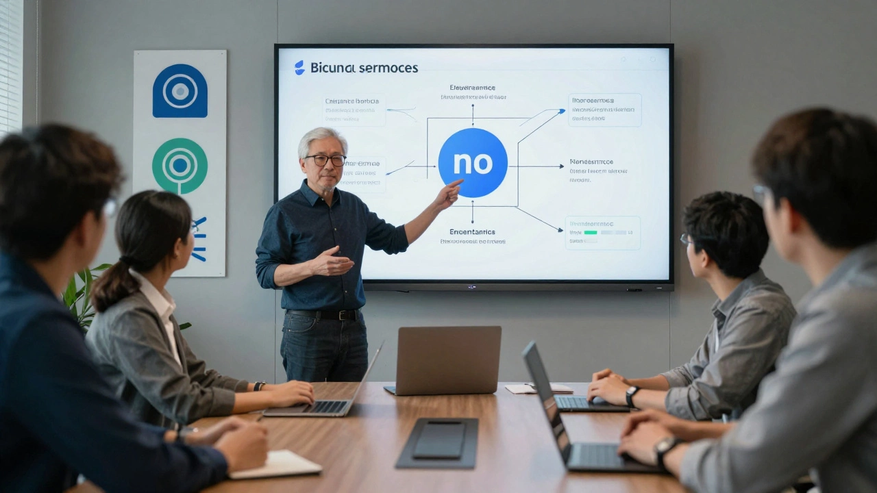A senior developer rejecting poor system design in a meeting, pointing to a flawed architecture diagram.