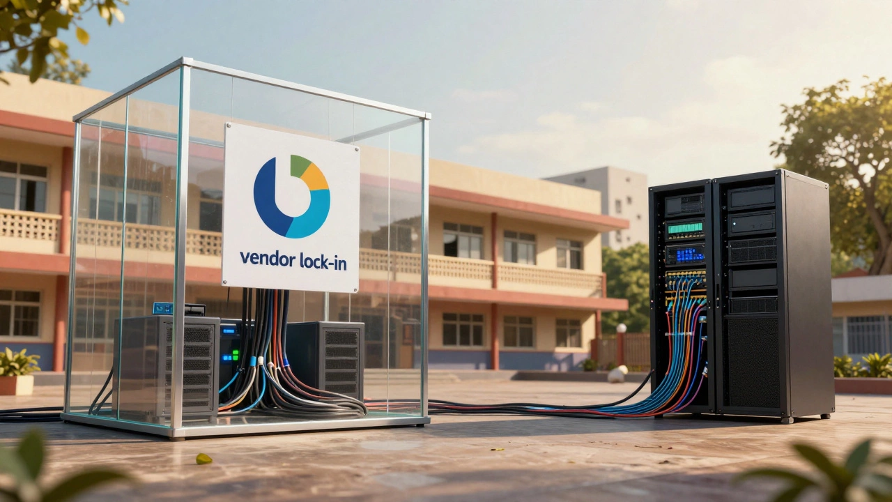 School trapped in a glass tech cage versus a free school with local servers