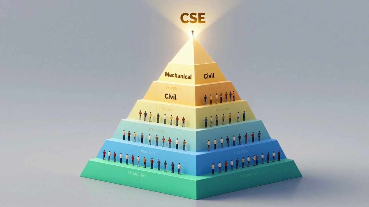 A conceptual pyramid illustrating the difficulty hierarchy of IIT engineering branches