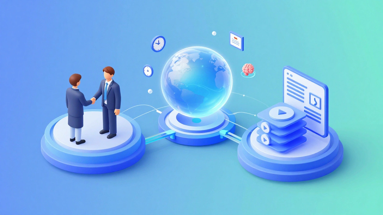 Isometric graphic of blended learning combining live and self-paced