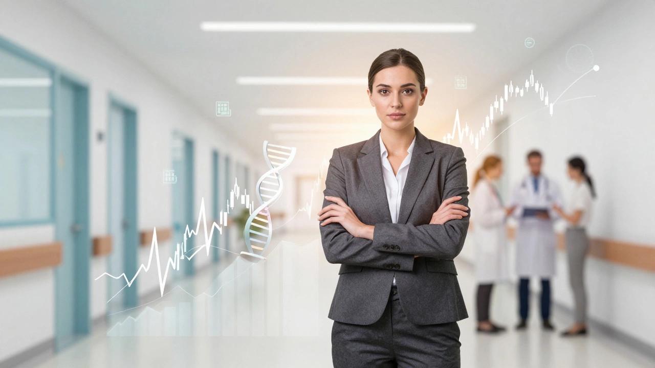 Professional blending healthcare symbols with financial growth charts