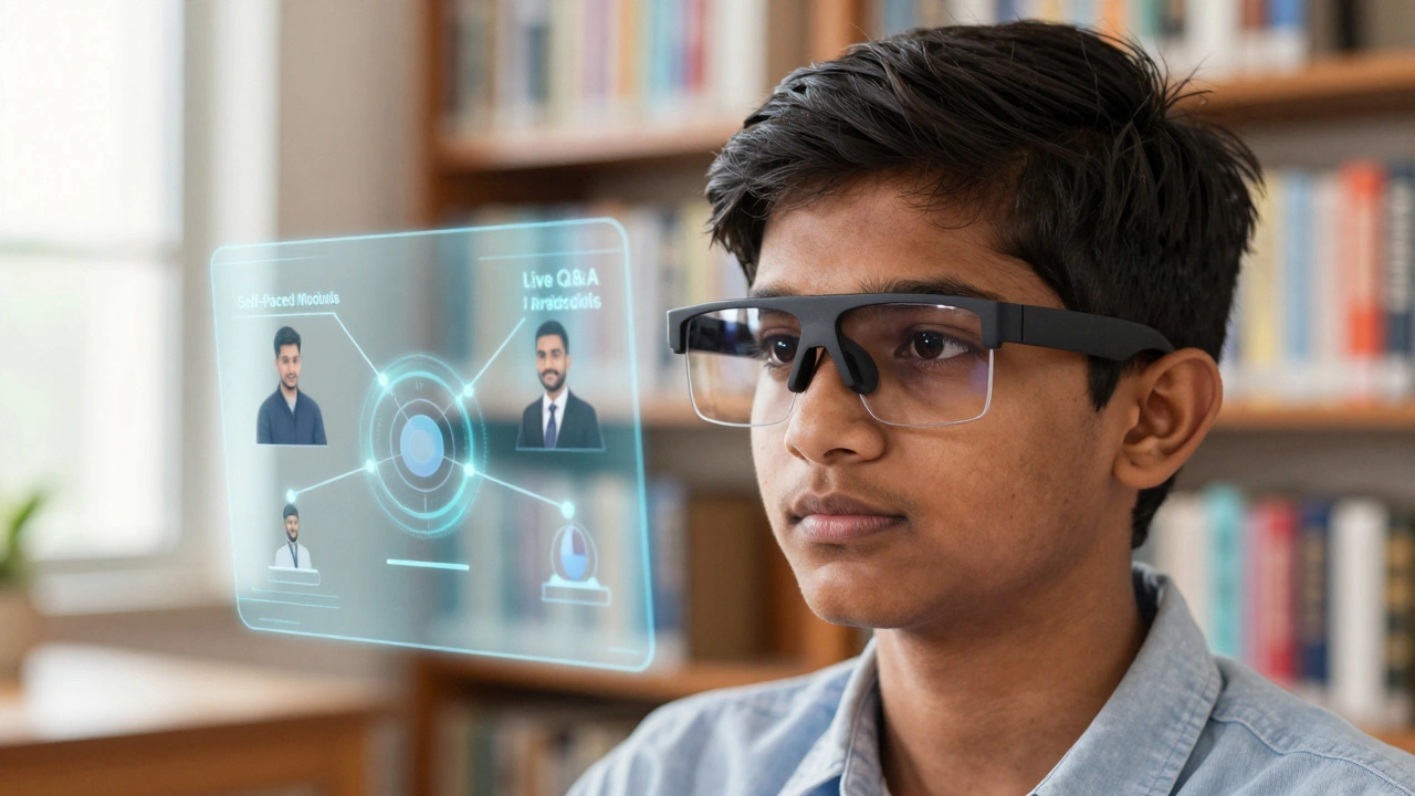 Student using AR glasses for hybrid digital education