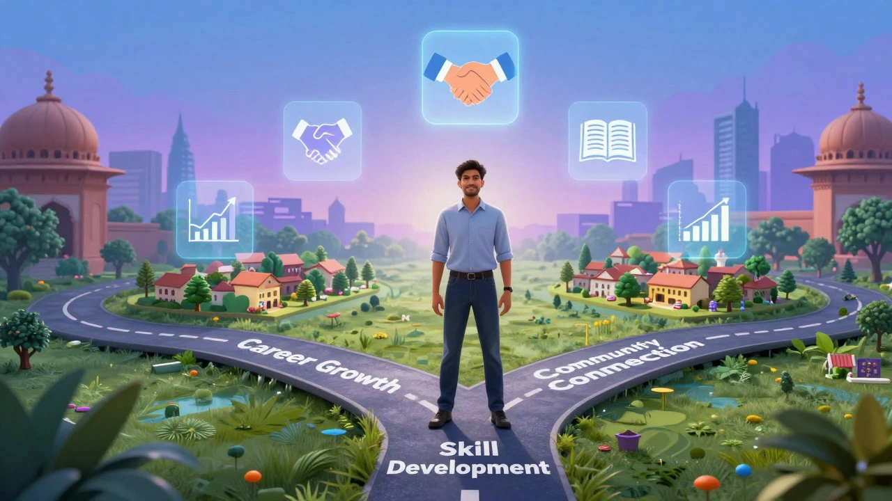 Conceptual art showing career and skill benefits of civic volunteering