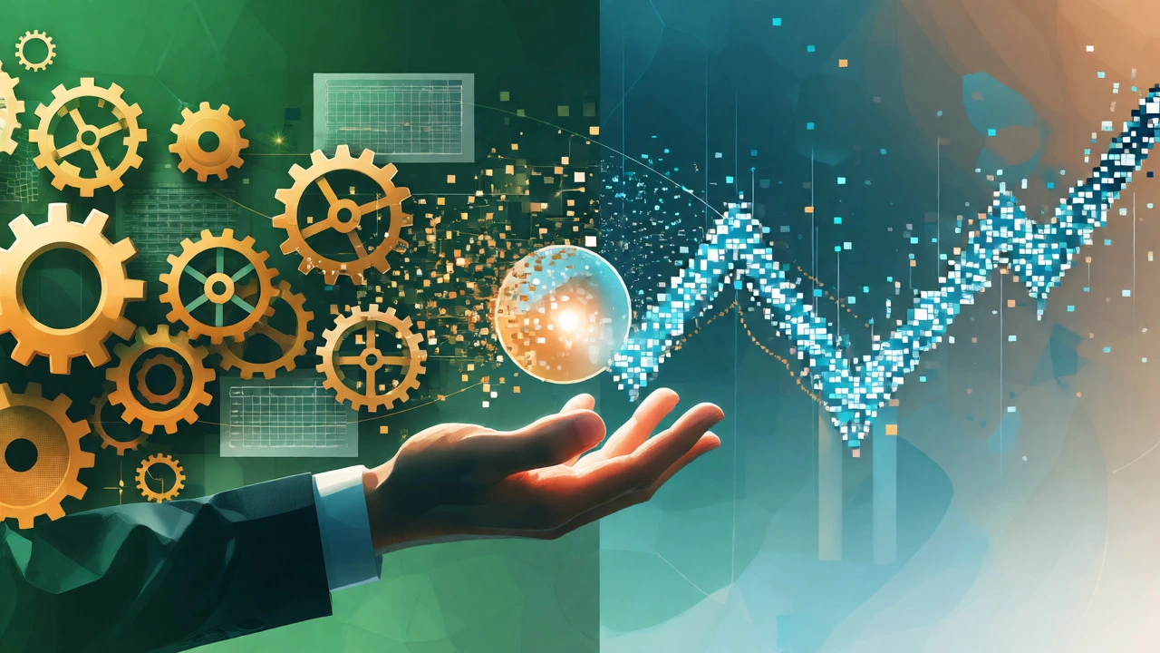 Abstract representation of finance merging with digital marketing