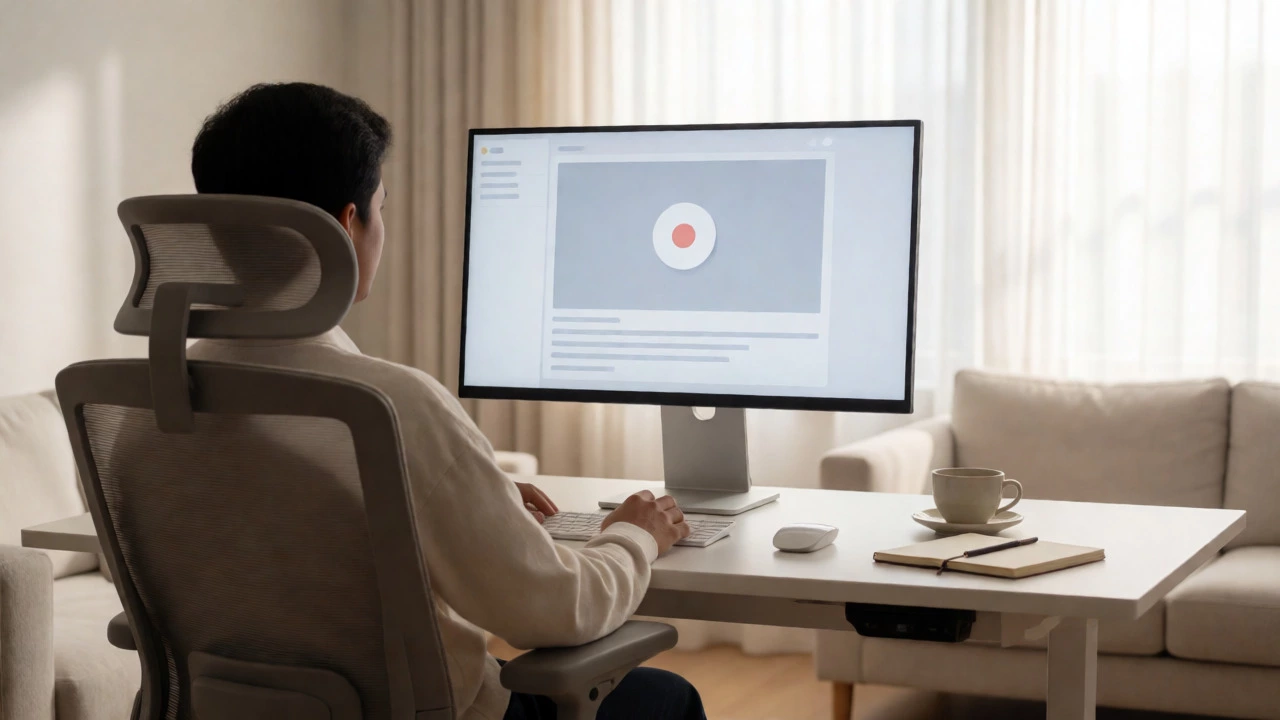 Person attending an online MBA class from a cozy home office