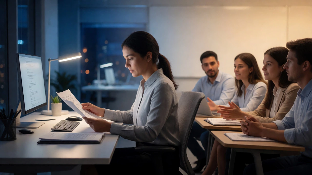 Professional balancing late-night work and weekend classroom studies