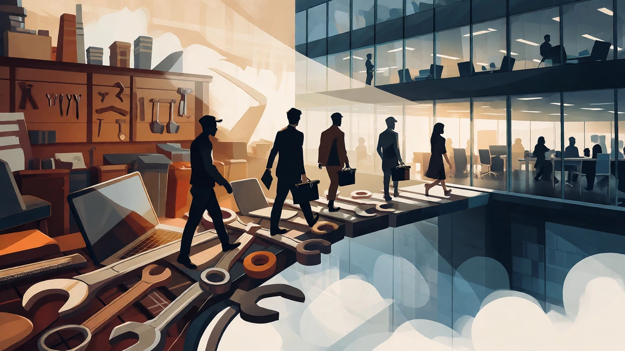 Artistic depiction of vocational graduates transitioning into careers