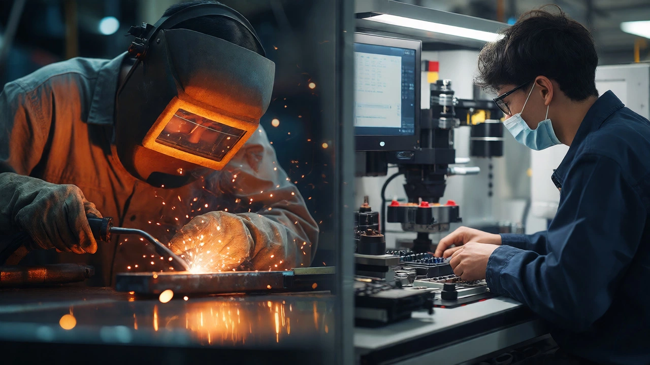 Side-by-side comparison of welding and technical assembly work