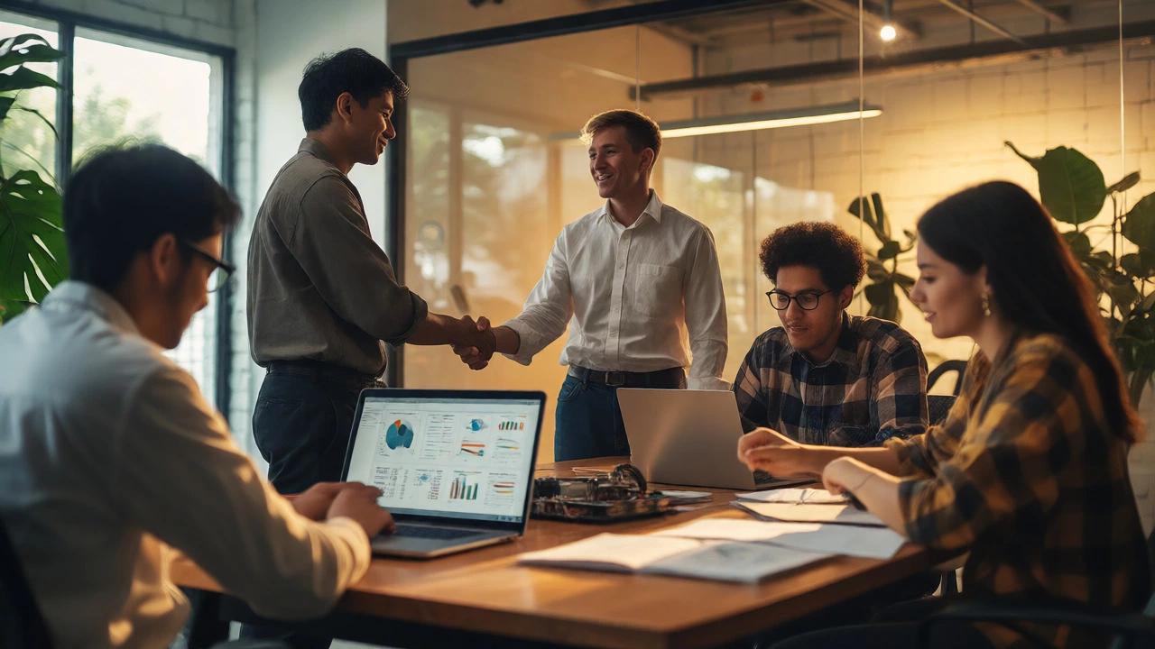 Young professionals networking and working in a modern office